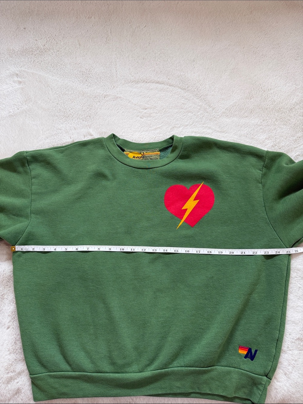 Aviator Nation Green Sweatshirt with Red Heart and Yellow Accent - Picture 5 of 6